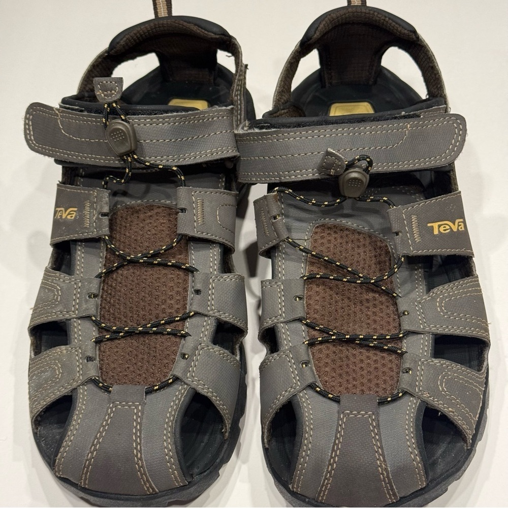 Teva Men's Gray and Brown Outdoor Sandals slip on hiking